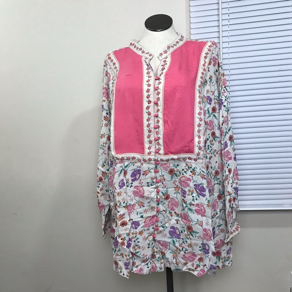 Woman Within Button Up Tunic Women’s Size 5X Multicolor Floral Long Bell Sleeves - Picture 5 of 16